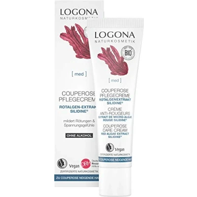 Obrázek Bio Couperose pečující krém od LOGONA Naturkosmetik pro pokožku se sklonem ke kuperóze s účinnou látkou SILIDINE z červených řas, uklidňující a intenzivně péče o obličej, přírodní veganský,
