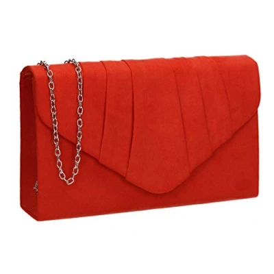 Obrázek SwankySwans Iggy Suede Velvet Envelope Party Prom Clutch Bag Taška, Oranžová (Scarlet 03)