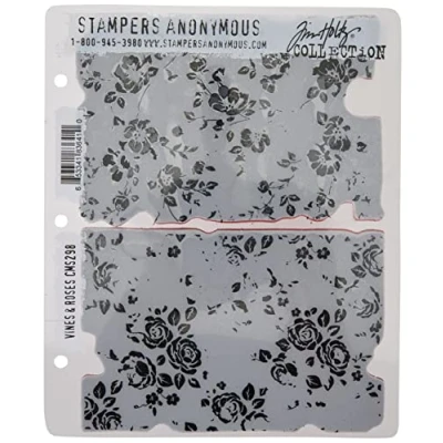 Obrázek Stampers Anonymous Tim Holtz sada gumových razítek s vinicemi a růžemi, syntetický materiál, vícebarevný, 24,5 x 18 0,6 cm