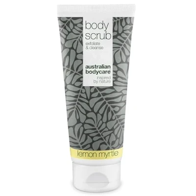 Obrázek Australian Bodycare Body Scrub 200 ml Tea Tree olej + Lemon Myrtle Tělový peeling při pupíncích na zádech a těle, znečištěná pokožka &amp; zarostlé vlasy Také jako nohy pro péči o