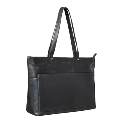 Obrázek STILORD &#039;Astrid&#039; Shopper kabelka kůže dámská Taška přes rameno vintage kožená s přihrádkou na laptop elegantní obchodní aktovka pro ženy pravá kůže, černá,