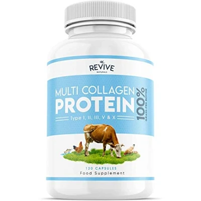 Obrázek Multikolagenové proteinové kapsle 5 druhů kolagenových peptidů z potravin hydrolyzované hovězí maso s trávou, mořští živočichové divočiny a kuřat na volném výběhu, 120 kapslí