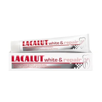 Obrázek LACALUT WHITE &amp; REPAIR zubní krém, 75 ml pasta pro zesvětlení zubů, zpevnění a dásní, bílé zuby, 1 x