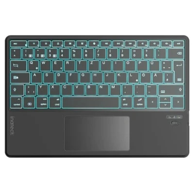 Obrázek Inateck Tablet klávesnice s touchpadem, funkce KI, Ultra Slim pro Windows, iPad OS, Android, iOS systémy, 7barevné podsvícení pozadí, podporuje vlastní rozvinutou aplikaci, QWERTZ, KB01104