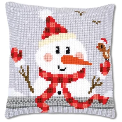 Obrázek Vervaco PN 0168751 Schneemann II Kreuzsichkissen vorbedruckt, Baumwolle, mehrfarbig, 40 x cm