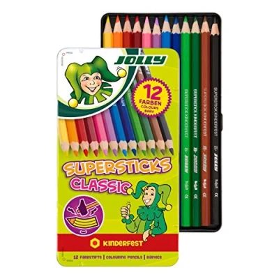 Obrázek JOLLY 12 pastelek Superstick Classic 3,8 mm vhodné pro děti tříděné ve skvělém 3D kovovém pouzdře