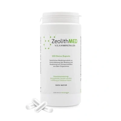 Obrázek Zeolith MED detoxikační kapsle, zdravotnický výrobek, vysoce dávkované, účinné ultrajemné 9 µm, lékárnická kvalita, detoxikace těžkých kovů, 100% zeolitický klinoptilolit, kúra se