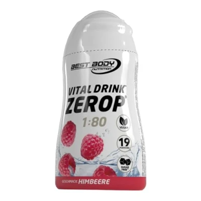 Obrázek Best Body Nutrition Vital Drink ZEROP malina, originální nápojový koncentrát sirup bez cukru, 1:80 poskytuje 19 porcí hotového nápoje