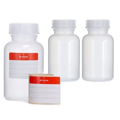 Obrázek Octopus 3 x 250 ml lahvičky s širokým hrdlem z LDPE se šroubovacím uzávěrem, prázdné láhve chemickými látkami, laboratorní lahve víkem jako úložná nádoba do laboratoře, kuchyně nebo hobby