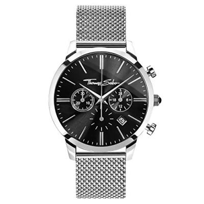 Obrázek Thomas Sabo Pánské náramkové hodinky Rebel Spirit Chrono Chronograph Quarz ušlechtilá ocel WA0245 201 203 42 MM, černá/stříbrná, Náramek
