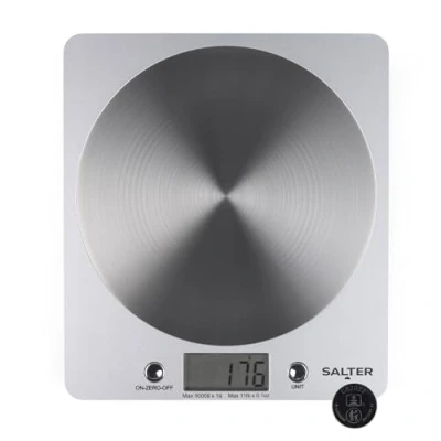 Obrázek Salter Digitální kuchyňská váha 1036 SVSSDR elektrická na potraviny s platformou z ušlechtilé oceli, kapacitou 5 kg, pečení funkcí Add &amp; Weigh Tara, snadno čitelná, LCD displej,