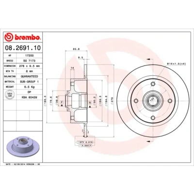 Obrázek Brembo 08.2691.10 brzdový kotouč pár