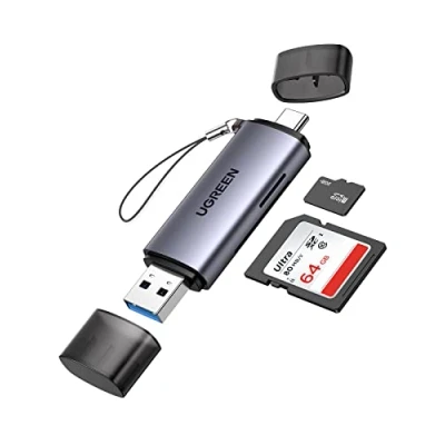 Obrázek UGREEN Čtečka SD karet USB 3.0 C, duální zástrčka, čtečka karet, paměťových adaptér kompatibilní s iPhone 16 série / Android/Windows/MacOS atd. (šedá)