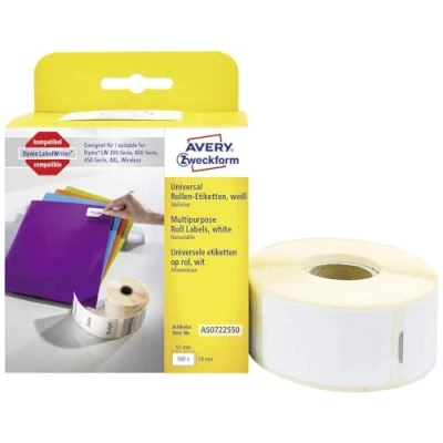 Obrázek AVERY Zweckform AS0722550 Dymo LabelWriter Etiketten kompatibel zu S0722550 (19x51mm, 1 Rolle500 ablösbare Aufkleber, selbstklebend, für LW Etikettendrucker/Beschriftungsgerät/Etikettenband)