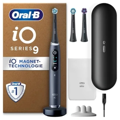 Obrázek Oral B iO Series 9 PLUS Edition Elektrische Zahnbürste/Electric Toothbrush, 3 Aufsteckbürsten, 7 Putzmodi für Zahnpflege, Lade Reiseetui, Designed by Braun, black onyx