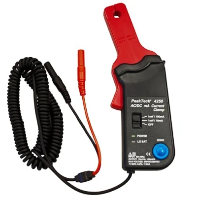 Obrázek PeakTech P 4250 proudový kleštinový adaptér pro multimetr AC/DC se 4 mm konektory, nastavení nulového bodu stejnosměrný proud, měření proudu, průměr až 9 proudové kleště CAT III 300V