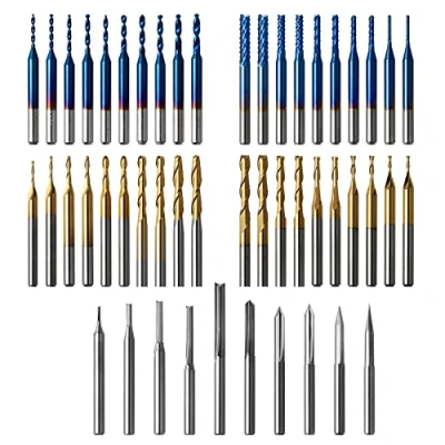 Obrázek Genmitsu 50 kusů tvrdého kovu CNC frézovací sada, 1/8&quot; dřík 2 obloukové frézky, kulová fréza a spirálová fréza, PCB Drill Router bity &amp; V Groove, MC50A