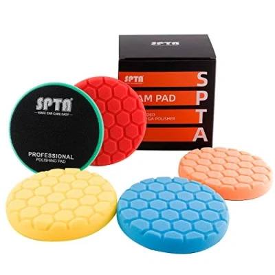 Obrázek SPTA 150mm lešticí polštářek HexLogic, vosk, houbičky, houbička, sada lešticích pěn pro excentrickou leštičku, brusku, černá, žlutá, oranžová, žlutá