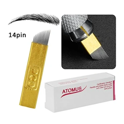 Obrázek ATOMUS 50 kusů jehlic Microblading 14pin Liner jehly permanentní make up obočí (zlaté)