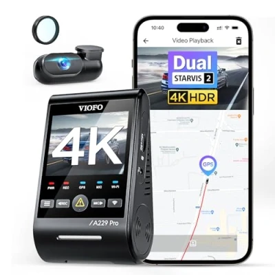 Obrázek VIOFO A229 Pro 4K + 2K Dual STARVIS 2, HDR vpředu vzadu Dashcam Auto, hlasové steurčení &amp; 5GHz Wi Fi Wlan Autokamera, ultra precizní GPS s CPL filtrem, super noční vidění 2. 0, ovládání, až