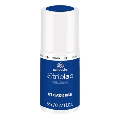 Obrázek alessandro Striplac UV lak na nehty Classic Blue šetrný a dlouhotrvající snadné odstranění díky technologii Peel Off veganský bez pokusů zvířatech 8 ml