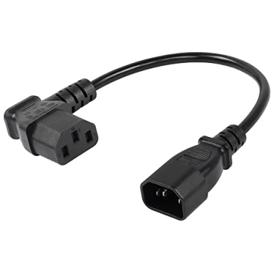 Obrázek CERRXIAN IEC 320 C14 až 90 stupňů C13 PDU napájecí prodlužovací kabel, konektor v levém úhlu zdířka C13, 3pólový síťový kabel pro monitory, počítače atd. 0,4 m/15,7 palce