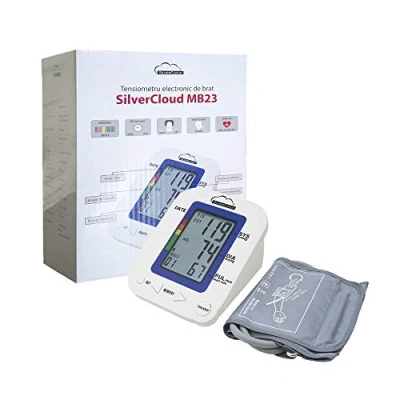 Obrázek Oberarm Blutdruckmessgerät SilverCloud MB23 mit Manschettensitzkontrolle, für Oberarmumfänge von 22 36cm, Arrhythmie Erkennung, präzise Blutdruck und Pulsmessung Speicherfunktion Sprachausgabe