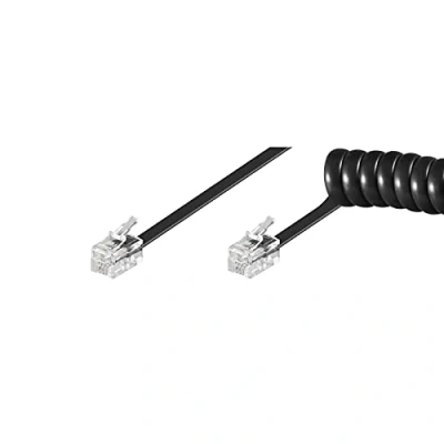 Obrázek Goobay 68003 Telefonní Kabel RJ10 Konektor sluchátka Spirálový telefonu Pevná linka sluchátko Telefon černý 7 m