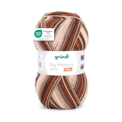 Obrázek Gründl vlna Big Mamma Print XXL na pletení s barevným přechodem měkká a šetrná k pokožce 100% polyakryl 1 klubko 400 g / 1040 m síla jehlic 3,5 4,5 měděný lískový krém
