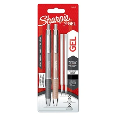 Obrázek Sharpie S gelové tužky z kovu střední hrot (0,7 mm) ocelově šedá a červené zlato černý inkoust 2 gelová pera náhradní náplně pro