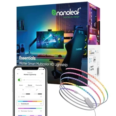 Obrázek Nanoleaf Matter Essentials HD Lightstrip, 5M adresovatelný RGBIC LED pásek Smart, matný přes WLAN, Bluetooth, 16 milionů barev pásky, funguje s Alexa Google Apple, dekorace a hraní