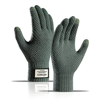 Obrázek BSLVWG Winter Touchscreen Handschuhe für Herren, rutschfest, Thermo Handschuhe, gestrickt, Herrenhandschuhe, verdickt, elastisch, winddicht, Manschette, Sport, Tippen (grün)
