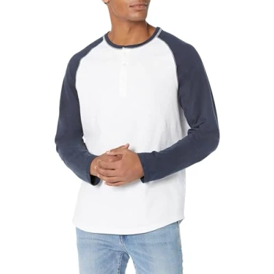Obrázek Amazon Essentials Pánské Henley tričko S dlouhým rukávem, úzký střih, námořnická modř bílá,