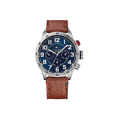 Obrázek Tommy Hilfiger Multiciferník Quarz hodinky pro muže s hnědým koženým páskem 1791066, Hnědá/modrá, Náramek