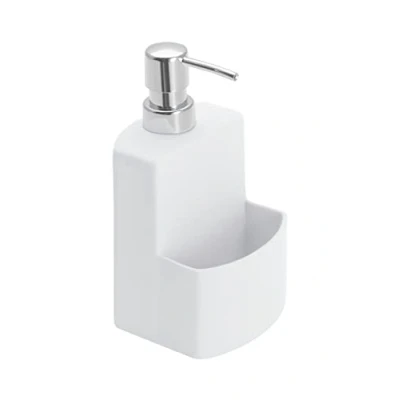 Obrázek WENKO Dávkovač mycího prostředku True Colours Festival, z kvalitní keramiky s povrchem Soft Touch, extra přihrádkou na houbičku, objem 380 ml, 10 x 18 cm, bílý