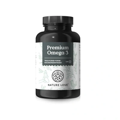 Obrázek Nature Love Premium Omega 3 nové 120 kapslí 1000 mg rybího oleje v jedné kapsli s 80% podíly (EPA a DHA) vysoké dávky vysoce biologicky dostupné díky triglyceridové formě z