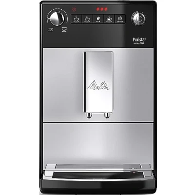Obrázek Melitta Purista plně automatický kávovar s oblíbenou funkcí kávy, mlýnkem a 5stupňovým nastavitelným stupněm mletí, na kávu espresso, stříbrná/černá