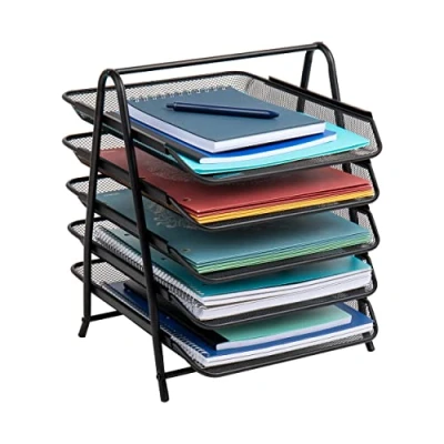 Obrázek Mind Reader Desk Sliding Trays 5 Tier Paper Tray, přihrádka na soubory, organizér stůl, kovová síťovina, délka 11,75&quot; x 14&quot; š 14,5&quot; H, kov, černá