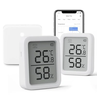 Obrázek SwitchBot WLAN teploměr, vlhkoměr, vnitřní 2 kusy a rozbočovač Mini, Bluetooth vlhkoměr Digitální teplotní snímač vlhkosti s aplikací ukládáním dat, rosný bod / VPD/absolutní