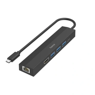 Obrázek Hama USB rozbočovač 6 portů (3x A, C, HDMI, LAN/ethernet, pro myš, klávesnici, monitor, síť atd., až 5 Gbit/s, Ultra HD, 4K, Thunderbold, Power Delivery), malý