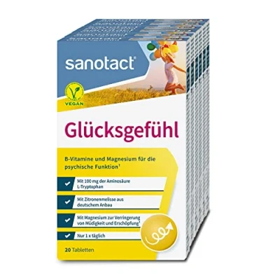 Obrázek sanotact Pocit štěstí (120 tablet) přírodní rozjasňovač nálady ve vysokých dávkách vitamínové tablety s citrónovým balzám, komplexem vitaminu B, L tryptofan a hořčík vitamíny B