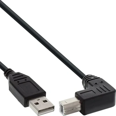 Obrázek InLine 34503U USB 2. 0 kabel, A na B, dole zahnutý, černý, 0,3 m