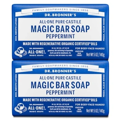 Obrázek Dr. Bronner&#039;s Bio mátové mýdlo, čisté, balení 2 ks (2 x 140 g)