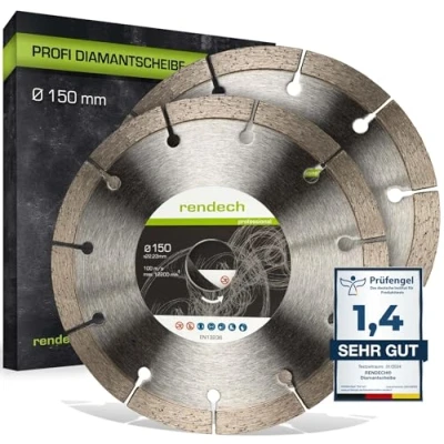 Obrázek 2x profesionální diamantový kotouč 150 mm pro drážkovací frézku do zdi na zdivo, beton, cihl, kámen atd. rendech® značková kvalita