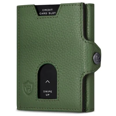 Obrázek VON HEESEN Slim Wallet s RFID ochranou Mini peněženka pánská a dámská malá pouzdro na kreditní karty malá, Zelená, XL přihrádka mince