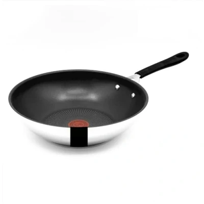 Obrázek Tefal Jamie Oliver wok 28 cm indukční, pánev ušlechtilá ocel velká, nepřilnavá vrstva, vysoký okraj, vhodná do trouby, nýtovaná rukojeť, E30
