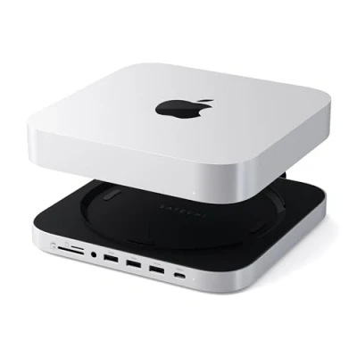 Obrázek SATECHI Mac Mini Hub A stojan s SSD krytem pro NVME SATA M.2, Dock USB C 10 Gbit/s, 3 5/10 2.0 audio zdířka, M2/M1, Studio stříbrný