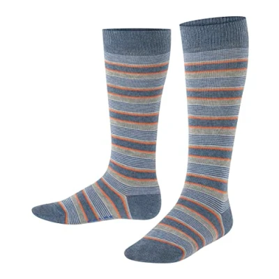 Obrázek FALKE Unisex Dětské podkolenky Mixed Stripe bavlna černá Modrá mnoho dalších barev zesílené ponožky ke kolenům se vzorem prodyšné dlouhé barevné vysoké a teplé pruhované 1 pár, (Light Denim
