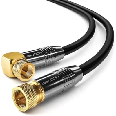 Obrázek deleyCON 1,5m SAT anténní kabel satelitní koaxiální HDTV Full HD F konektor 90 stupňů Částečný k konektoru rovný černý