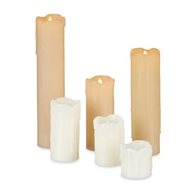 Obrázek Relaxdays Sada LED svíček, 6 svíček z pravého vosku bez plamene, elektrické plápolavé svíčky, baterie, průměr 5 cm, krémová